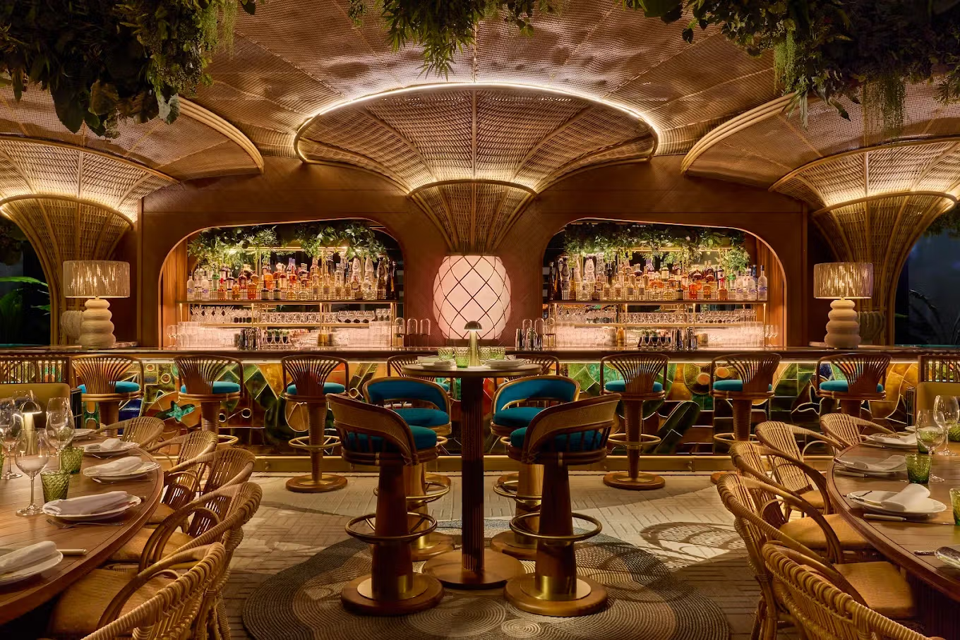Warm ambient smart lighting in a South Florida restaurant bar